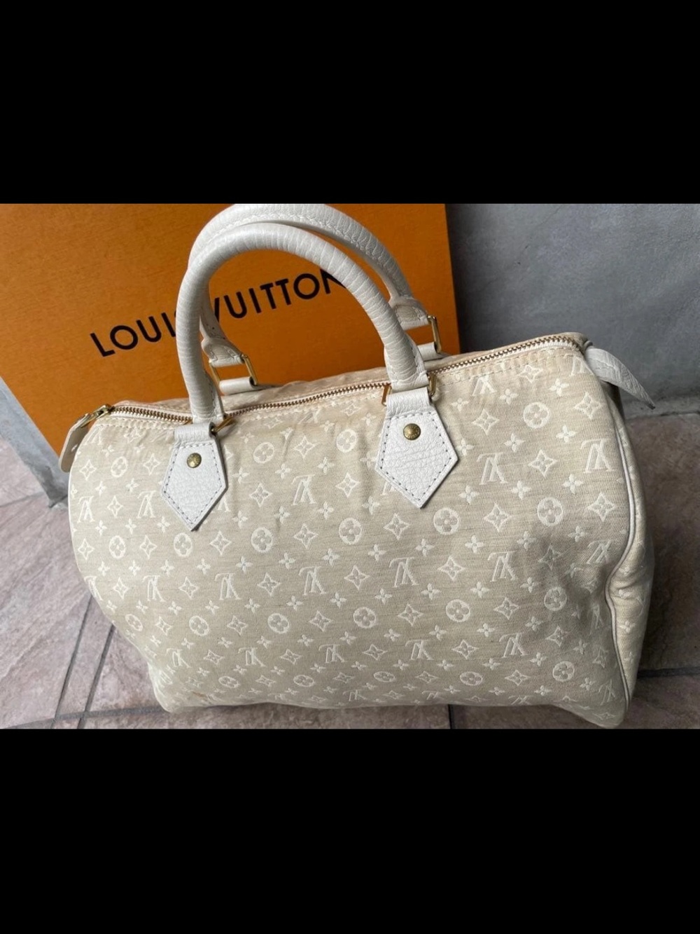 Louis Vuitton Cream Monogram Satchel with White Trim